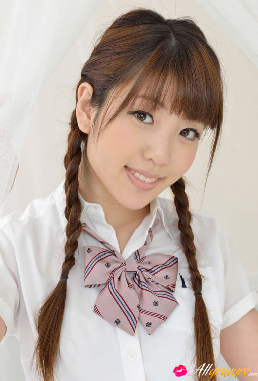 Cute Asian Nude Ponytail - Mizuho Shiraishi Asian with pigtails and uniform sits with ass up
